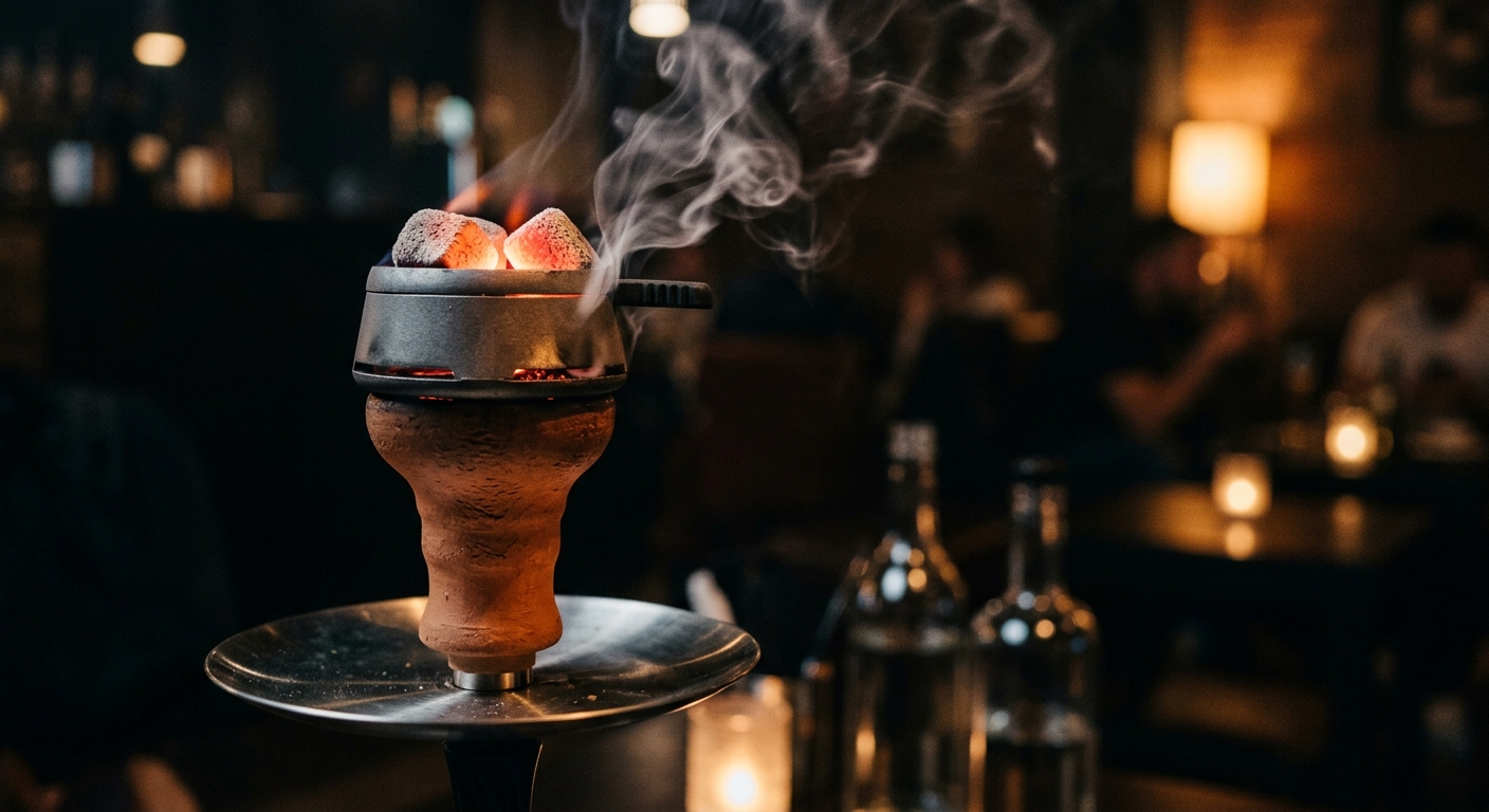 Shisha Hitzemanagement - HMD auf Tonkopf mit glühender Naturkohle