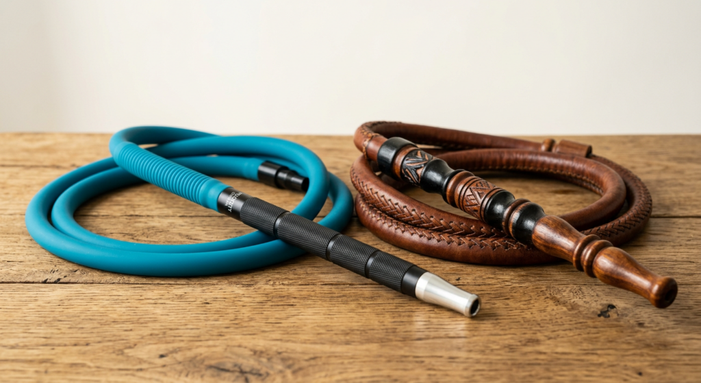 Shisha Schlauch Vergleich – Silikonschlauch und Lederschlauch nebeneinander