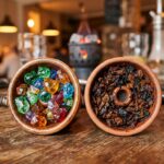 Dampfsteine und Shisha-Tabak im Vergleich - bunte Mineralsteine neben traditionellem Tabak in einer Shisha-Bowl